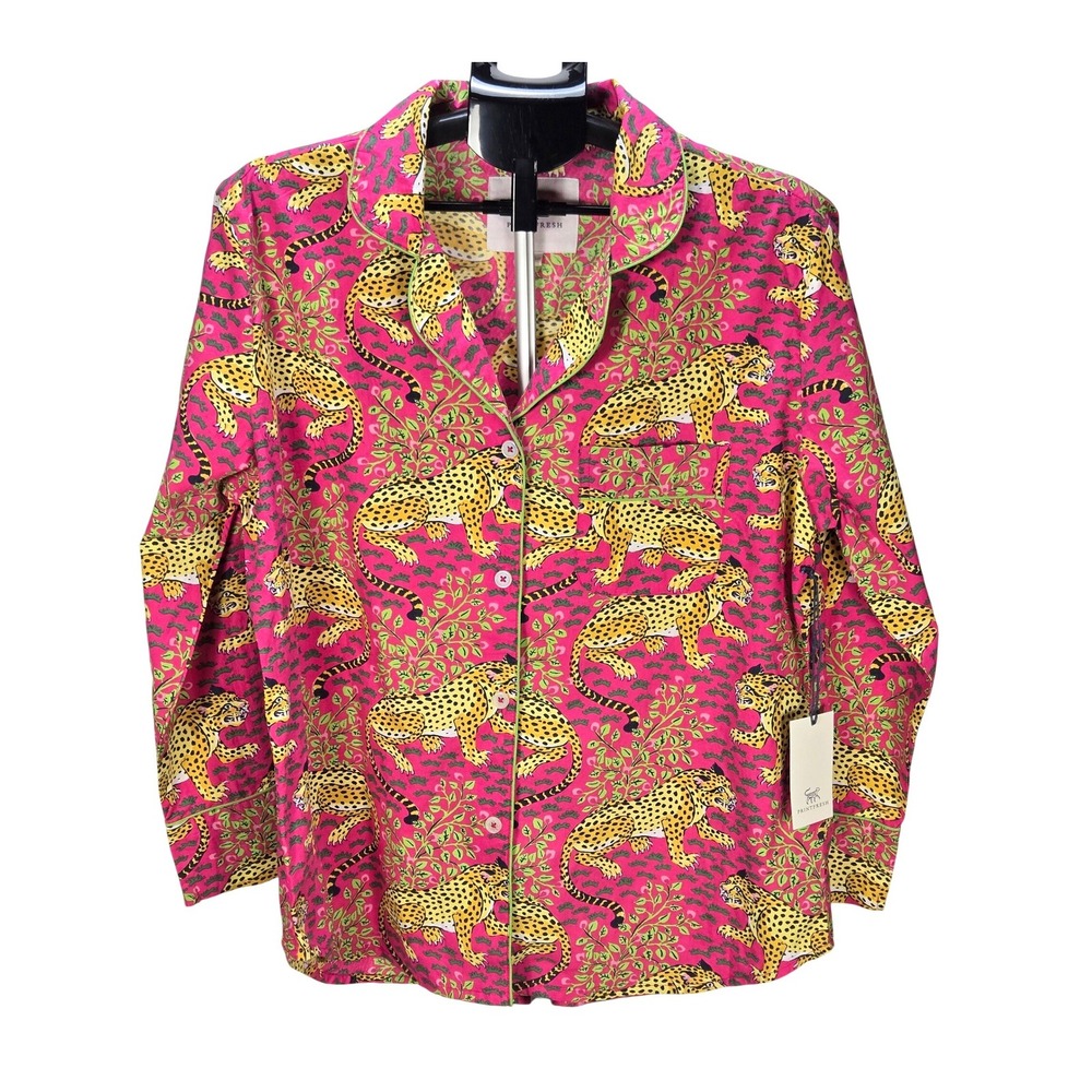 Women's Printfresh NWT Med Hot Pink Bagheera Leopard Organic Cotton Pajama Top